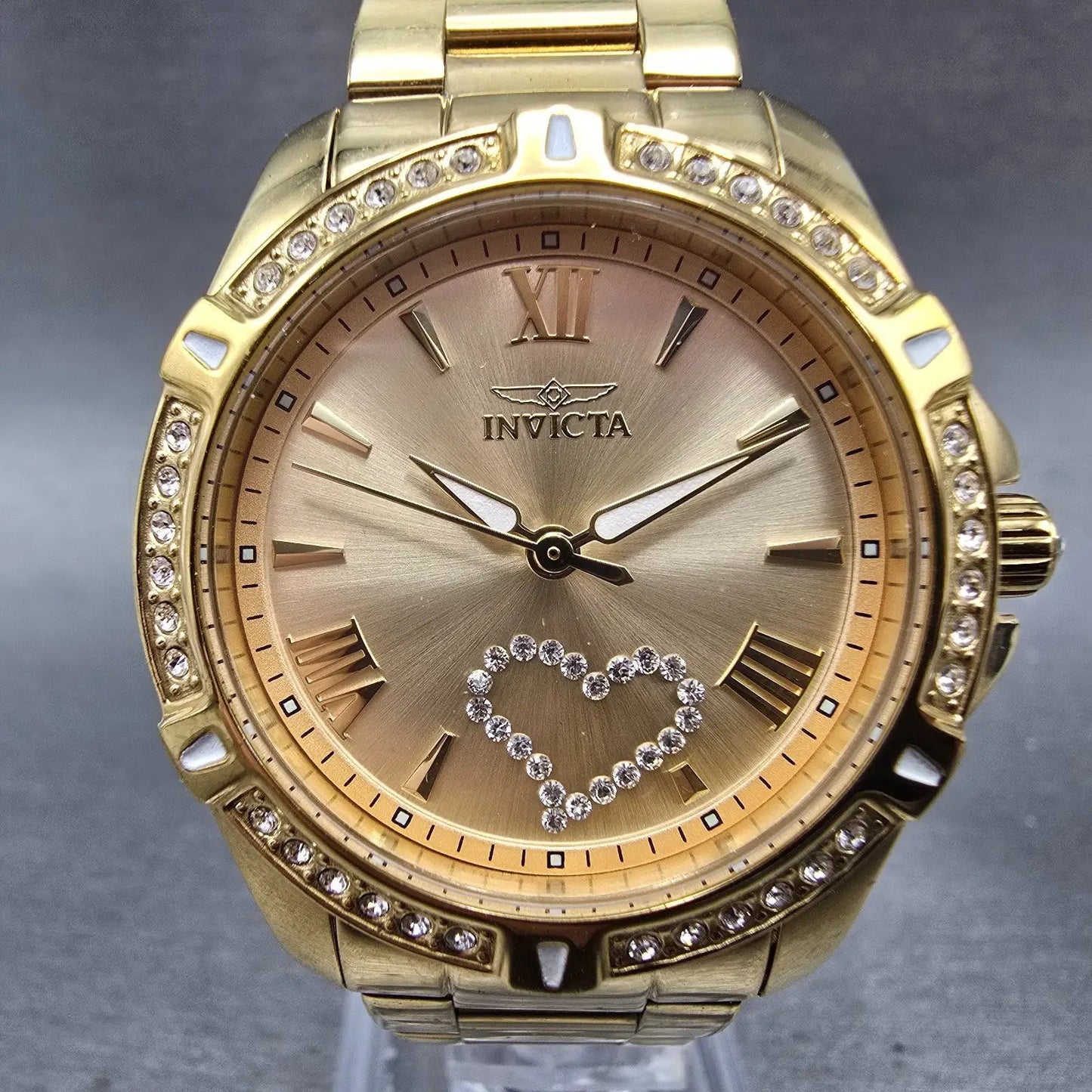 Invicta Angle Heart Watch Women 35mm Champagne Dial Gold Tone 21384 New Battery0