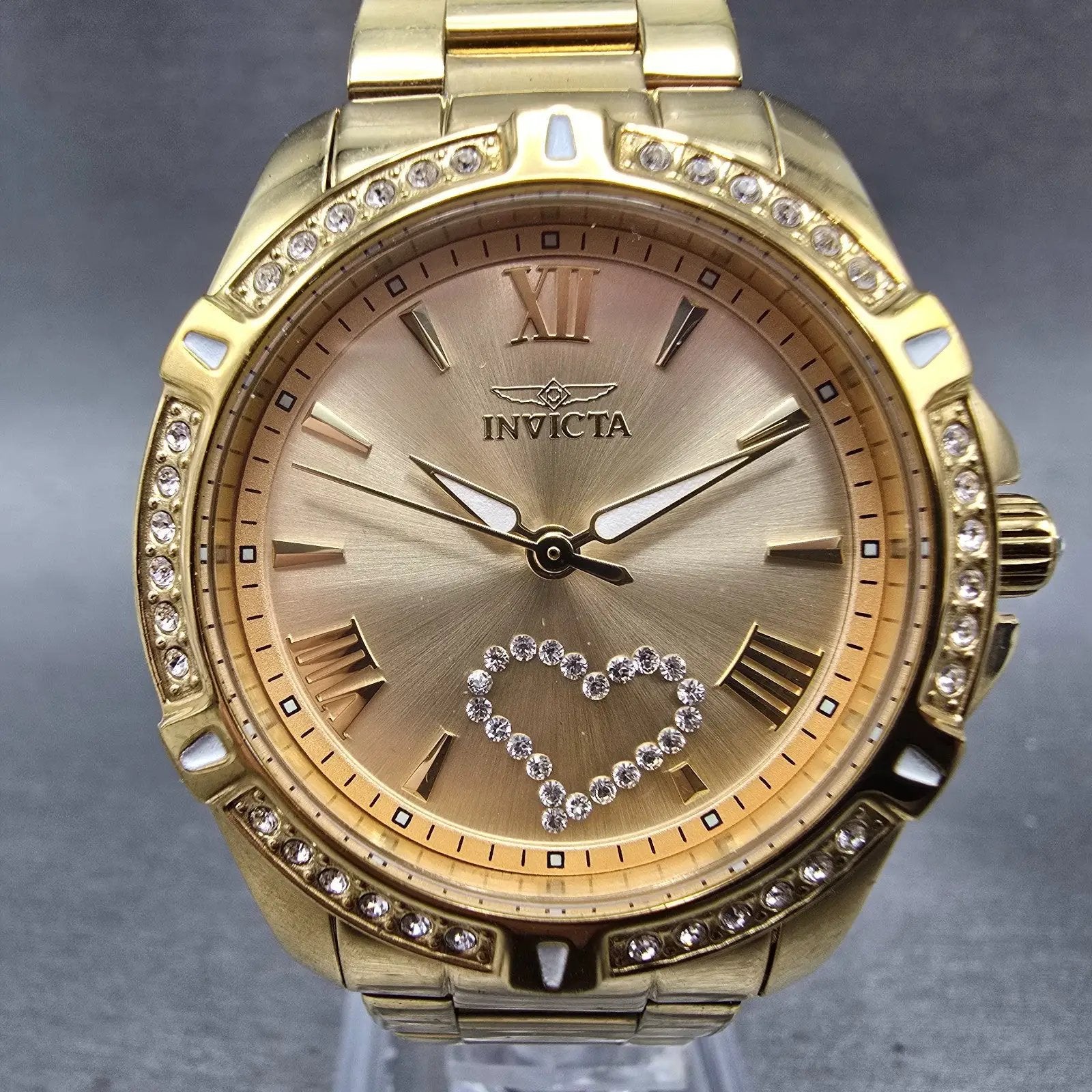 Invicta Angle Heart Watch Women 35mm Champagne Dial Gold Tone 21384 New Battery0