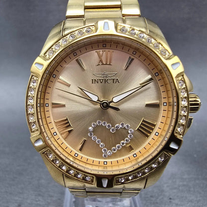 Invicta Angle Heart Watch Women 35mm Champagne Dial Gold Tone 21384 New Battery0