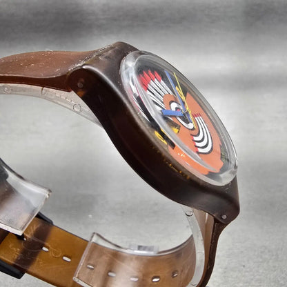 Swatch Gent RUFFLED FEATHERS Watch Men Brown Dial Brown Tone GF100 New Battery G3