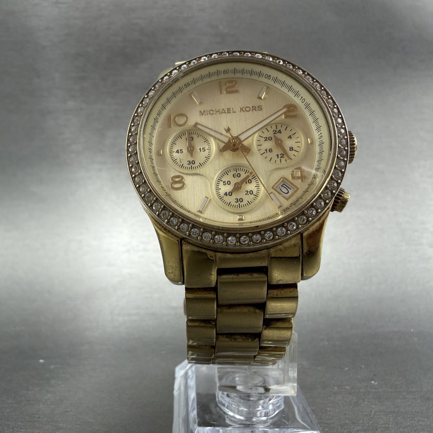 Michael Kors Chrono Watch Women 38mm Champagne Dial Gold Tone MK-5130 New Batt5
