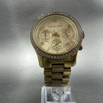 Michael Kors Chrono Watch Women 38mm Champagne Dial Gold Tone MK-5130 New Batt5