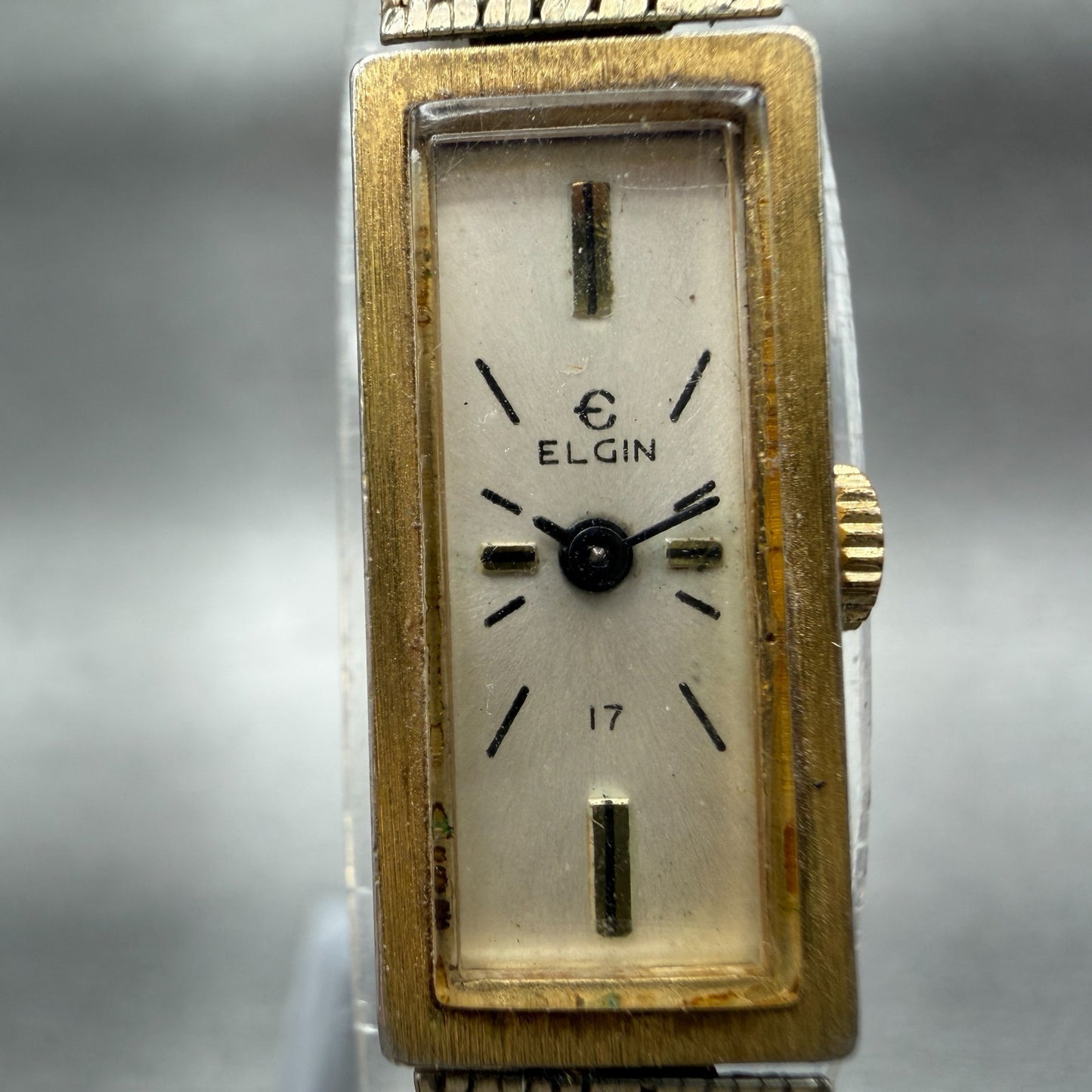 Elgin Watch Women 11mm Champagne Dial Gold Tone Rectangle Manual Wind Runs VTG1
