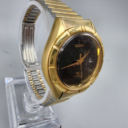 Vintage Seiko SQ Watch Women Gold Tone Black Dial Date 4302-0039 New Battery