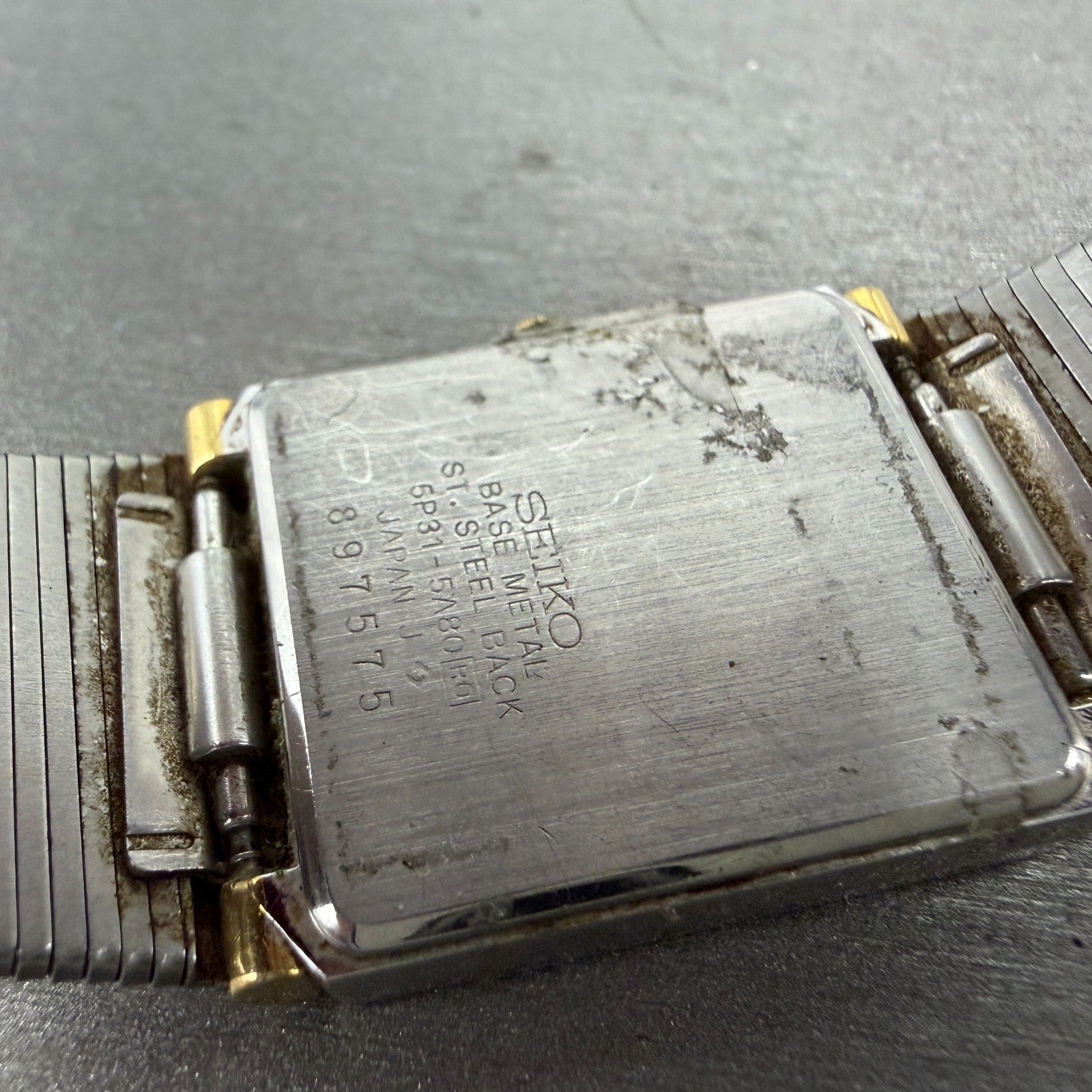Seiko Tank Watch Men 25mm Silver Dial Two Tone READ!!!!!! 5P31-5A80 New Battery10