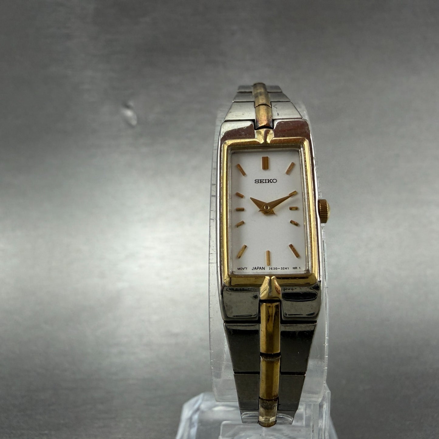 Seiko Tank Watch Women 13mm White Dial two Tone Rectangle 2E20-0AY0 New BatteryK5