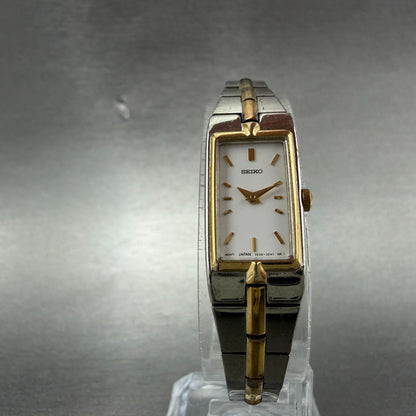 Seiko Tank Watch Women 13mm White Dial two Tone Rectangle 2E20-0AY0 New BatteryK5