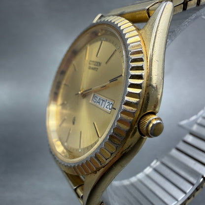 Citizen CQ President Watch Men 35mm Champagne Dial Gold Tone Daydate PARTS VTG3