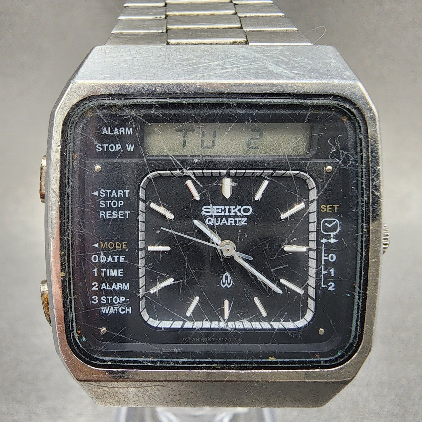 Seiko Analog Digital Watch Men 34mm Alarm Black Dial Steel Date H3575060 PARTS2