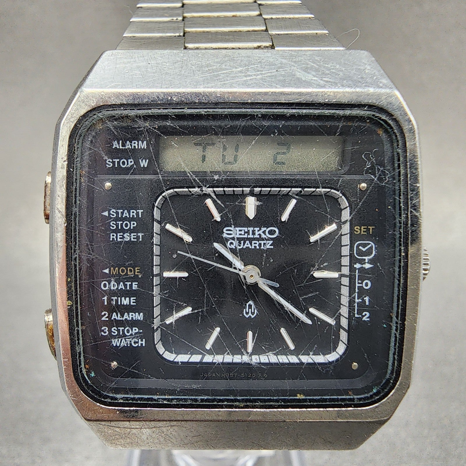 Seiko Analog Digital Watch Men 34mm Alarm Black Dial Steel Date H3575060 PARTS2