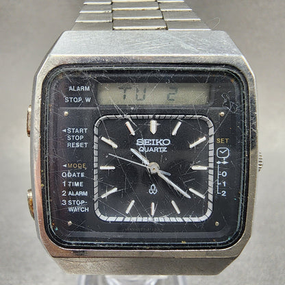 Seiko Analog Digital Watch Men 34mm Alarm Black Dial Steel Date H3575060 PARTS2