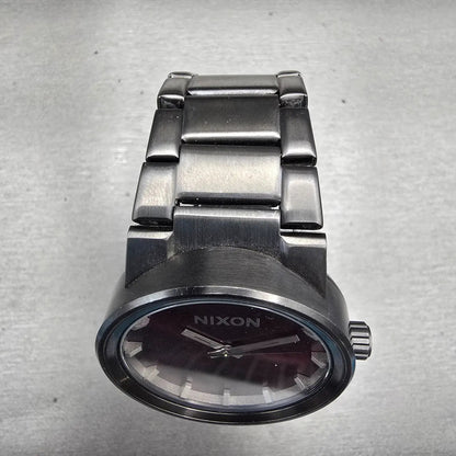 Nixon The Cannon Watch Men 40mm Red Dial Gray Tone Round New Battery4