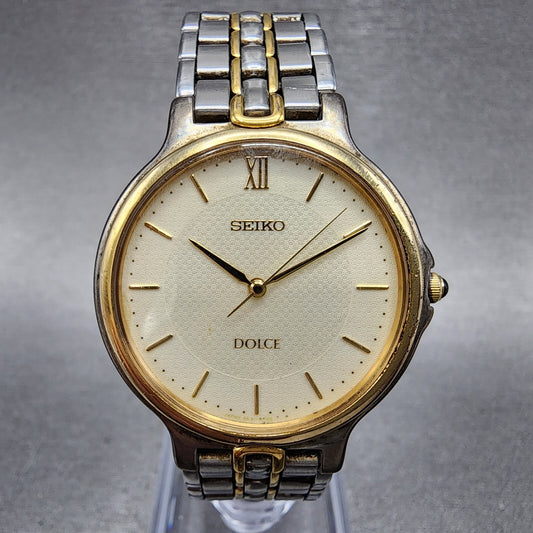 Seiko Dolce Watch Men 31mm White Dial Twotone Round 5e31-6e70 New Battery