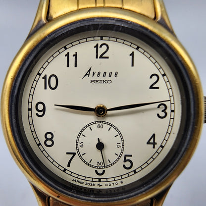 Seiko Avenue Watch Women Gold Tone Cream Dial Small Seconds 25mm New Battery1