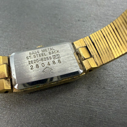 Seiko Tank Watch Women 12mm Champagne Dial Gold Tone 2e20-6259 New Battery JKBK89