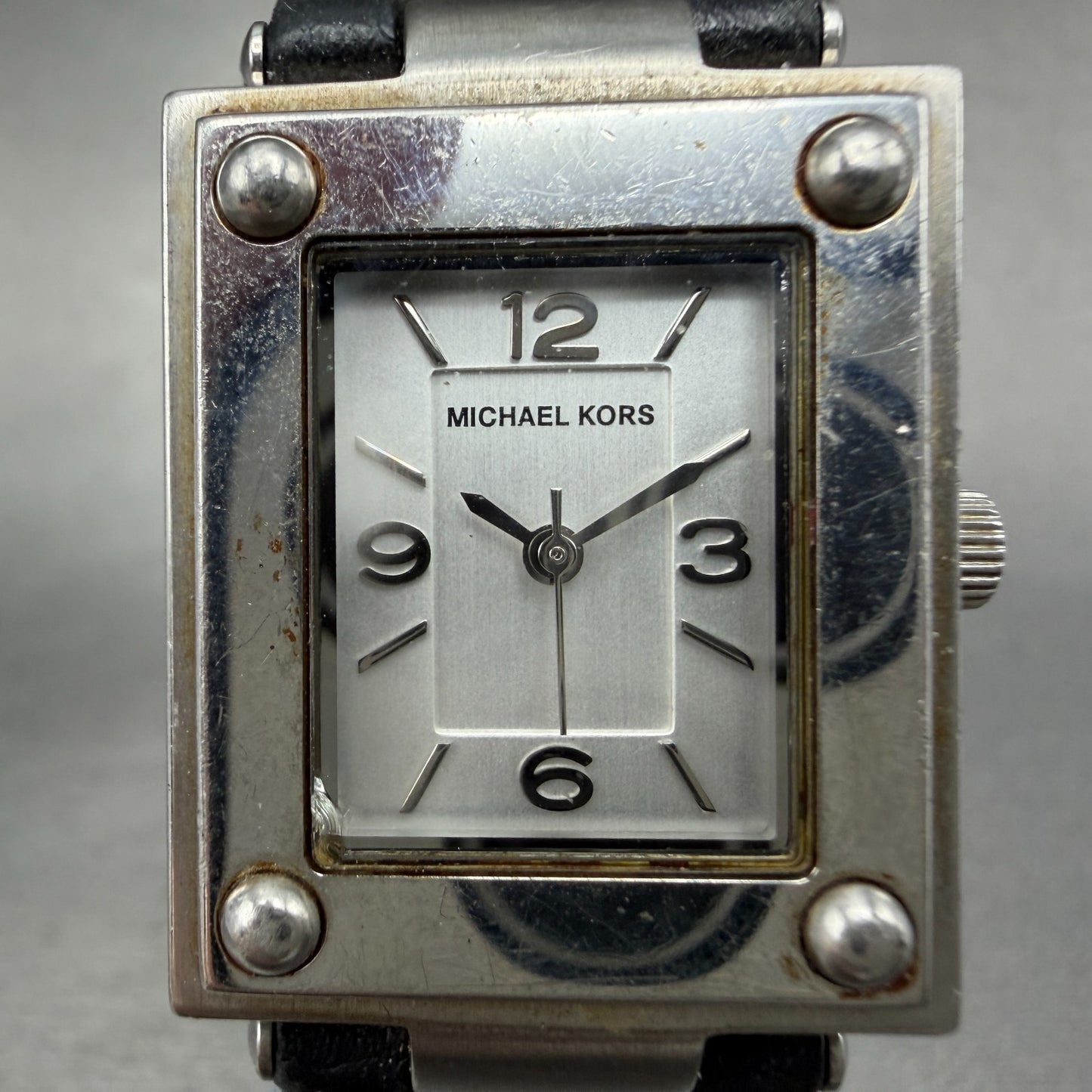 Michael Kors Watch Women 24mm Silver Dial Steel Rectangle MK-4085 New Battery1