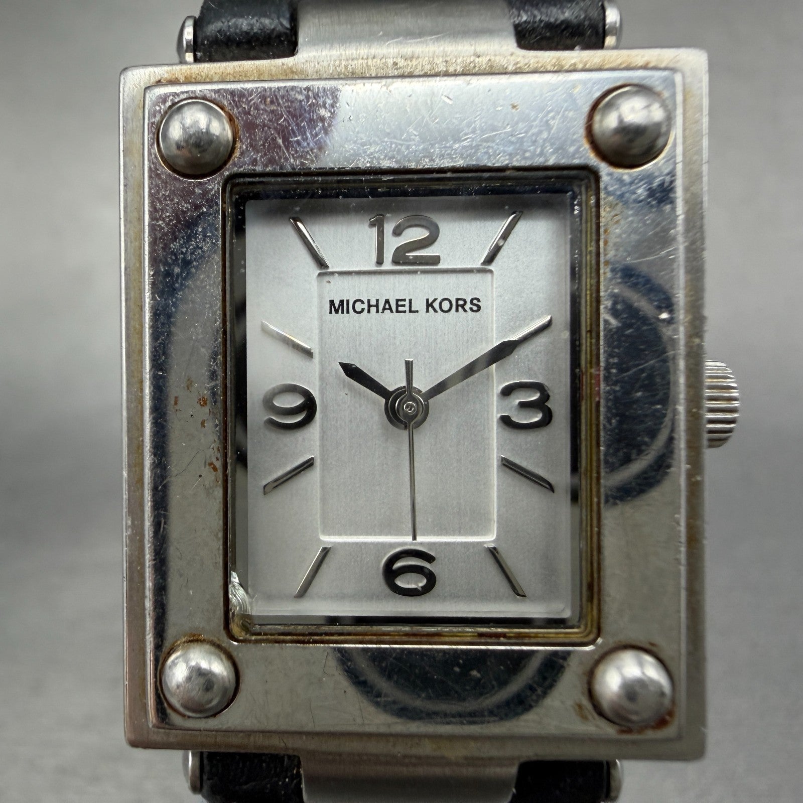 Michael Kors Watch Women 24mm Silver Dial Steel Rectangle MK-4085 New Battery1
