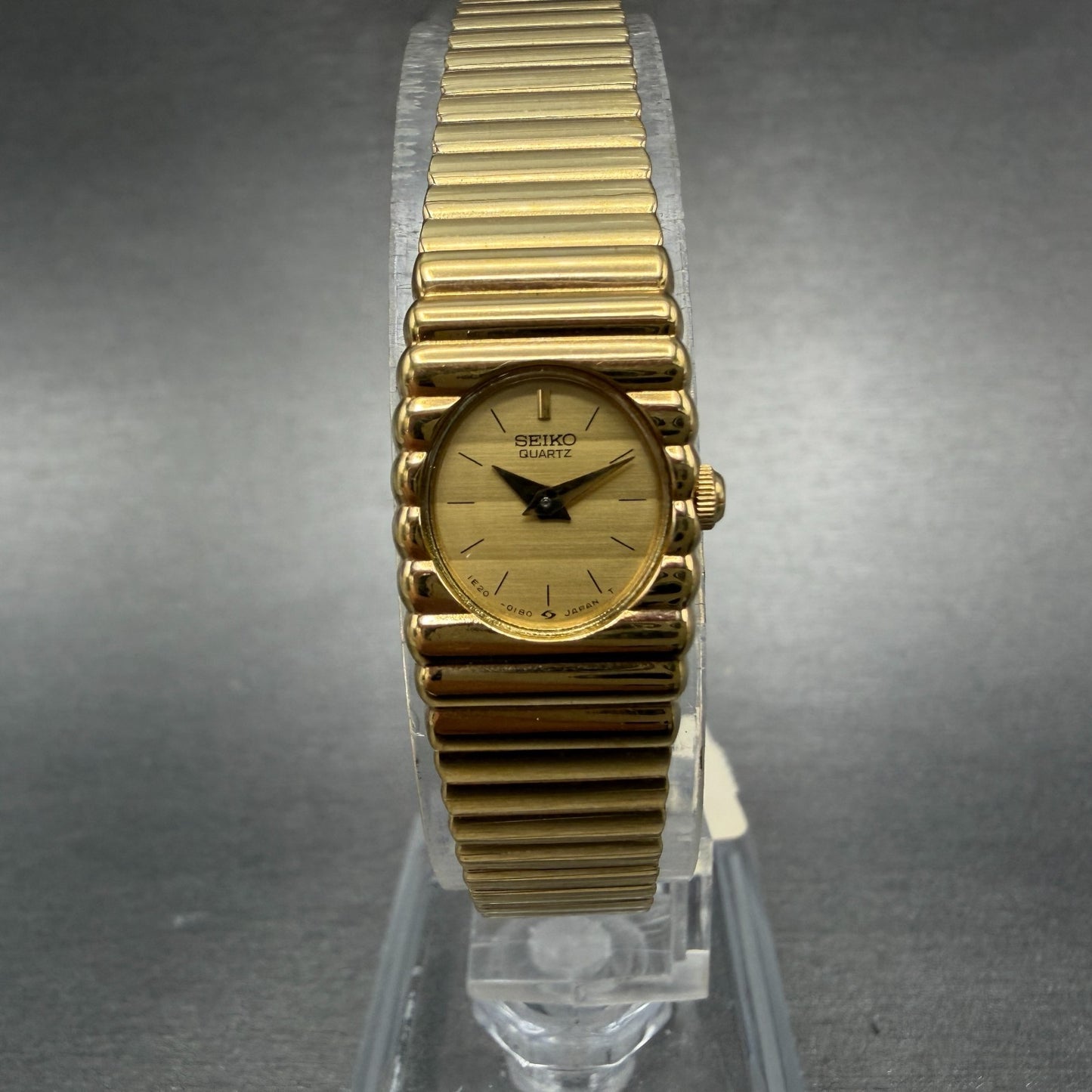 Seiko Watch Women 14mm Gold Dial Gold Tone Rectangle 1E20-5099 New Battery NOS0