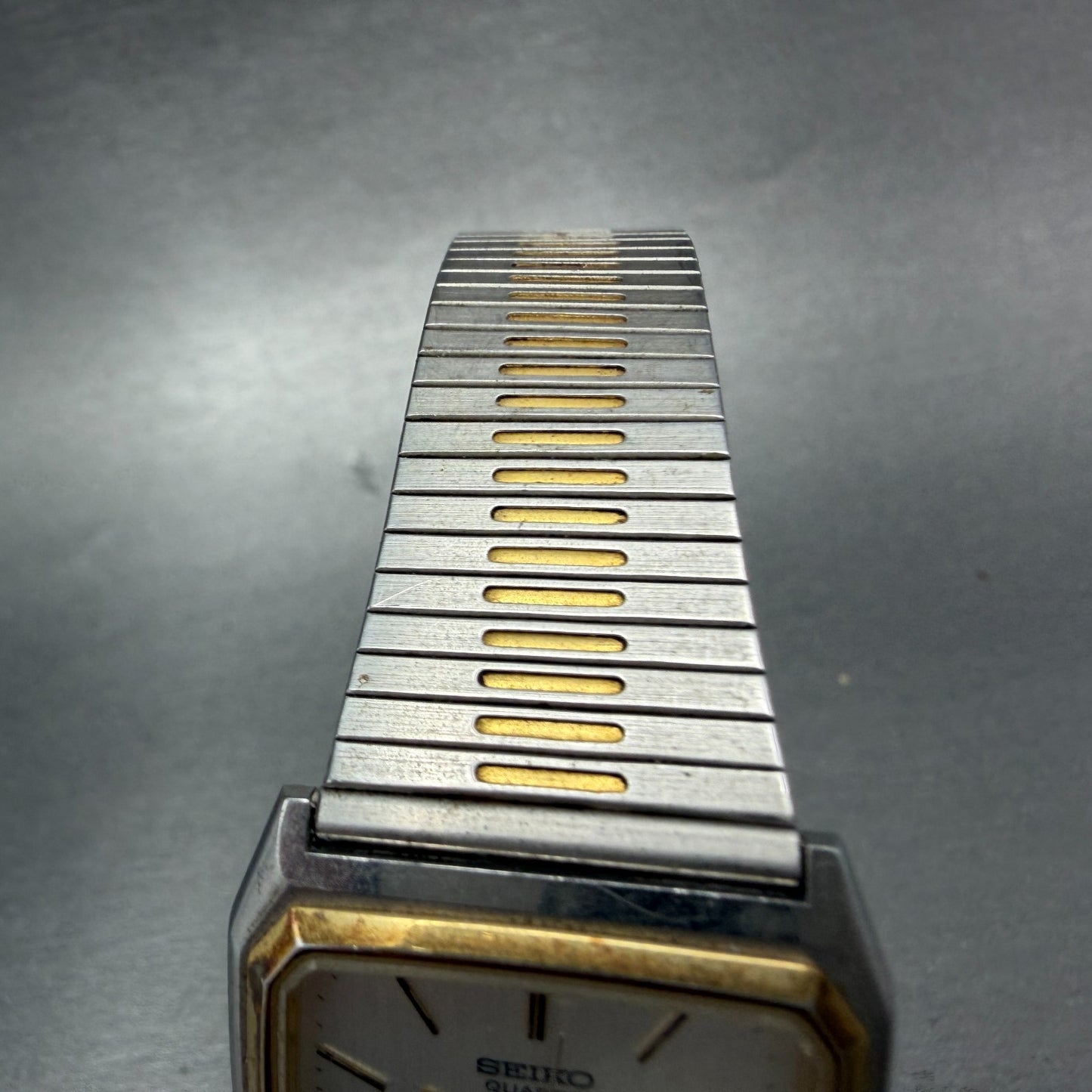 Seiko Tank Watch Men 29mm Silver Dial Two Tone Rectangle 6030-5430 New Battery 24