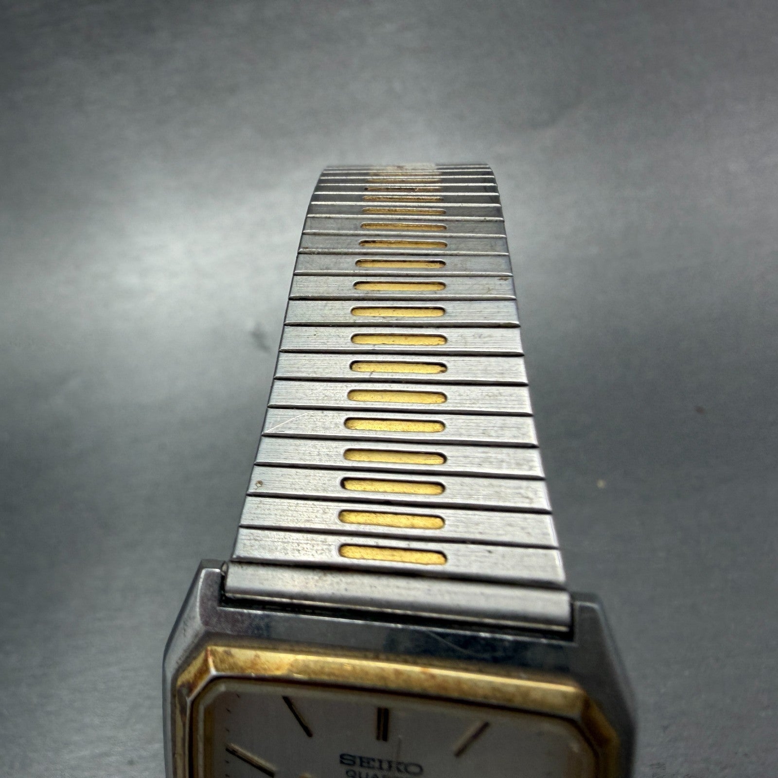 Seiko Tank Watch Men 29mm Silver Dial Two Tone Rectangle 6030-5430 New Battery 24