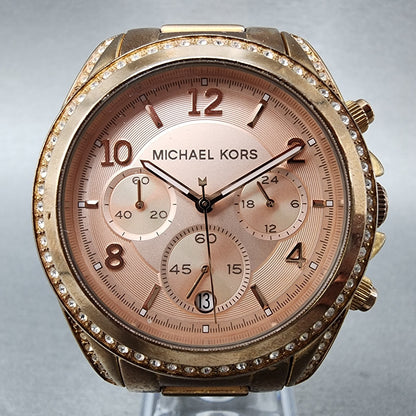 Michael Kors Blair Chronograph Watch Women 40mm Rose Dial Gold Tone Date New Bat1