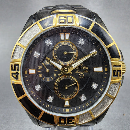 Bulova Marine Star Watch Men 42mm Black Dial Black Tone Daydate 98D002 New Batt