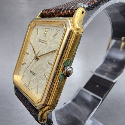 Seiko Spirit Tank Watch Men 26mm White Dial Gold Tone 5e31-5b60 New Battery