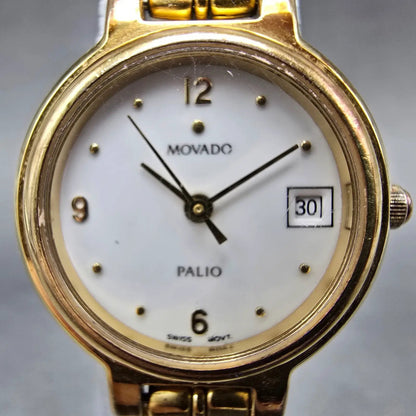 Movado Palio Watch Women 24mm White Dial Gold Tone Date 81.94.821H New Battery2