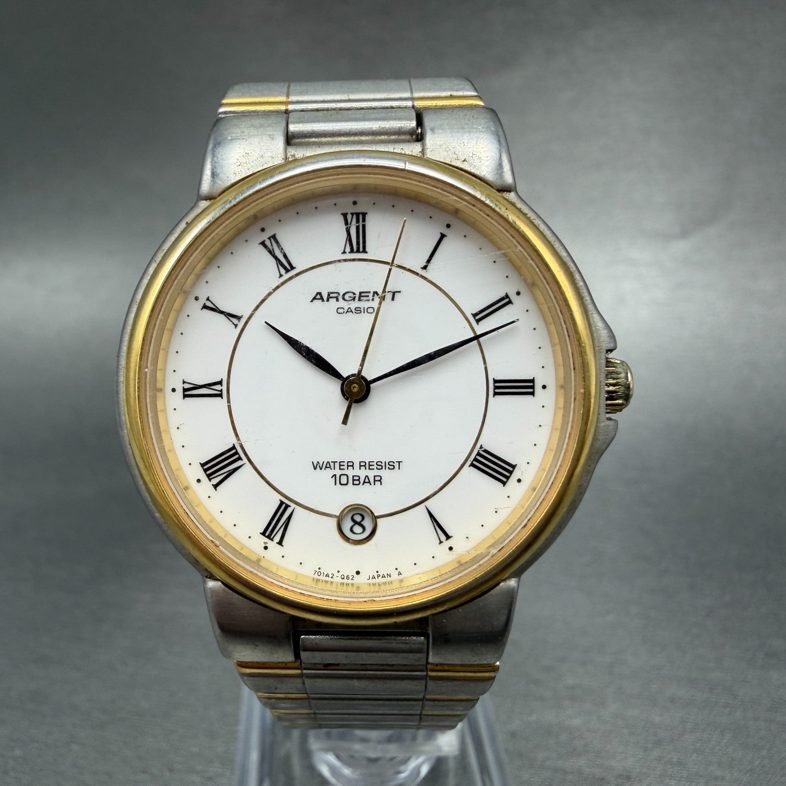 Casio Argent Watch Women 33mm White Dial Two Tone Date Round MTW-114 New battery0