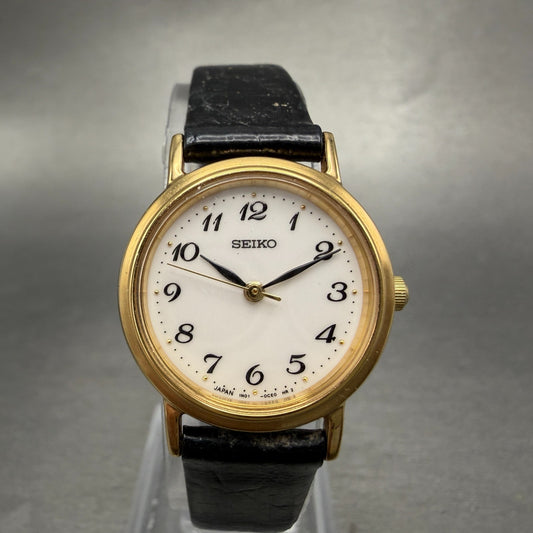 Seiko Watch Women 23mm White Dial Gold Tone Round 1N01-0BA0 New Battery Vintage0
