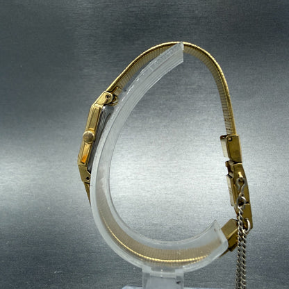 Seiko Tank Watch Women 12mm Champagne Dial Gold Tone 2e20-6479 New Battery ABGH6
