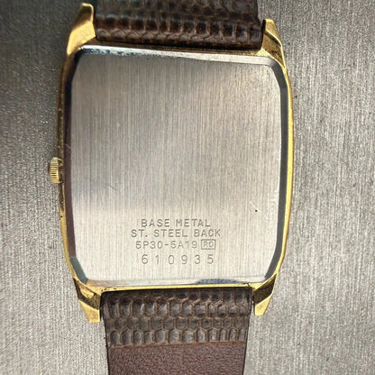 Seiko Watch Men 27mm Gold Dial Gold Tone Rectangle 5P30-5A19 New Battery Vintage10