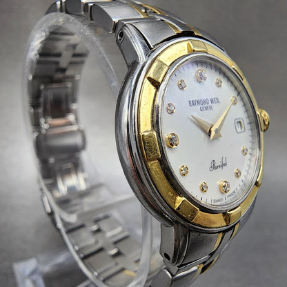 Raymond Weil Parsifal 27mm MOP Dial Two Tone Date Diamond Markers 9440 New Batt4
