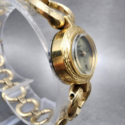 Seiko Watch Women 20mm Champagne Dial Gold Tone Manual Wind Round 117510 Runs3