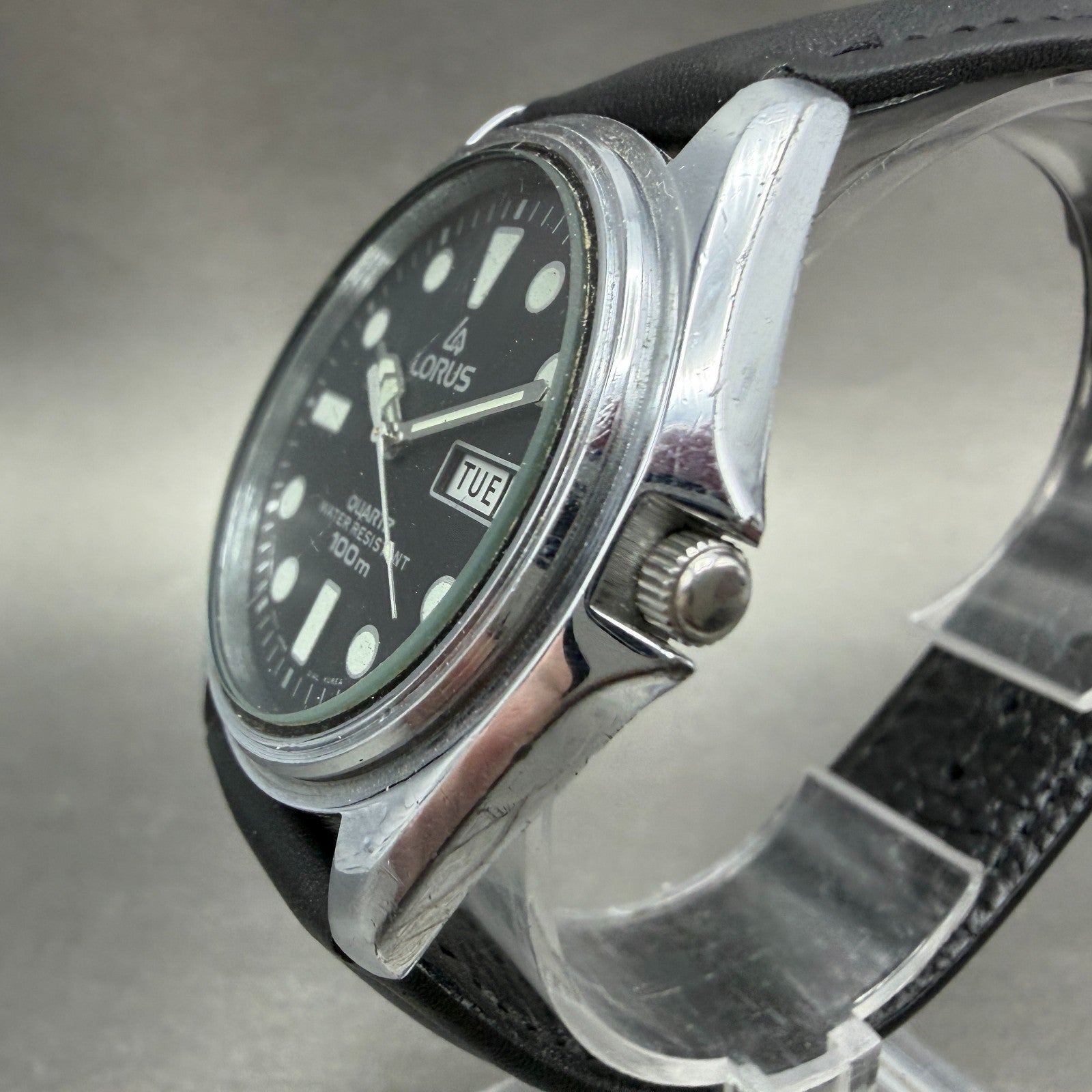Seiko Lorus Watch Men 37mm Black Dial Silver Tone Daydate Y143-8040 New Battery2