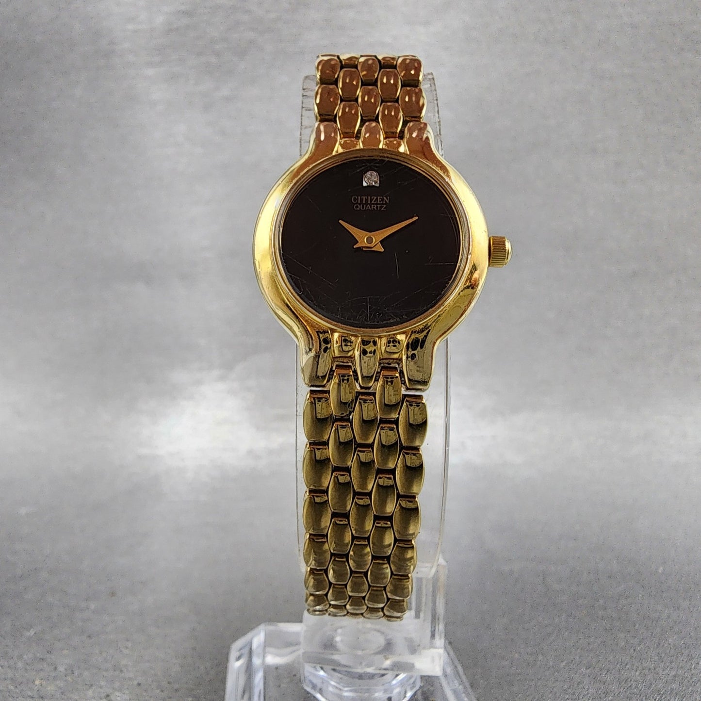 Citizen Watch Women 22mm Black Dial Gold Tone Round 1020S54554 New Battery5