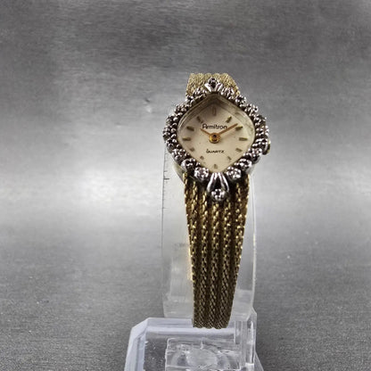 Armitron Watch Women 15mm Cream Dial Gold Tone Diamond bezel Oval New Battery5