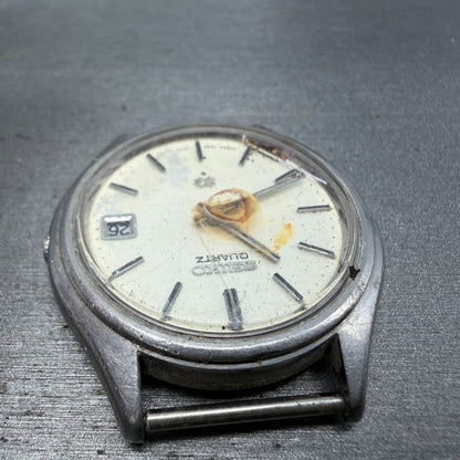 Seiko SQ Watch Men 37mm White Dial Silver Tone Date Round 7546-7009 PARTS5