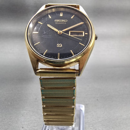 Seiko SQ Watch Men 35mm Black Dial Gold Tone Daydate Round 5G23-8059 New Battery5