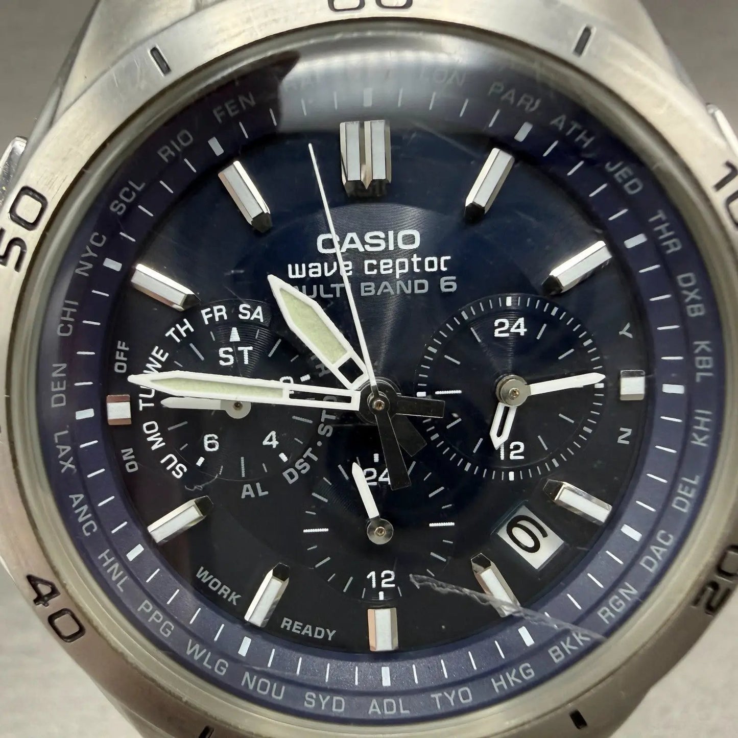 Casio Waveceptor WVQ-M410 Watch Men 43mm Blue Dial Silver Tone Date Solar Works1