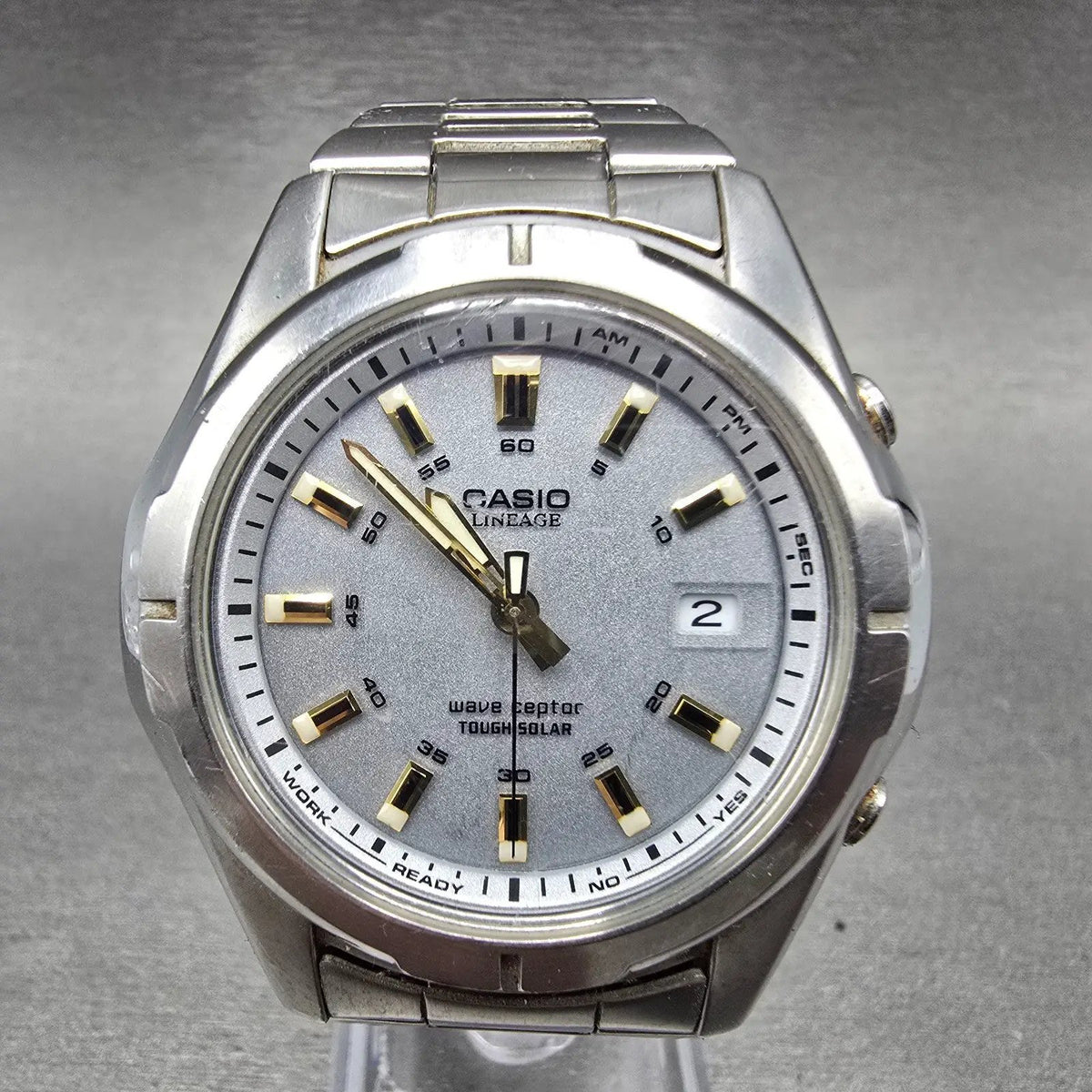Casio Lineage LIW-101 Watch Men 38mm Gray Dial Steel Date Solar Round Runs JDM0