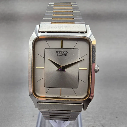 Seiko Watch Men 26mm Silver Dial Two Tone Rectangle 6530-5510 New Battery0