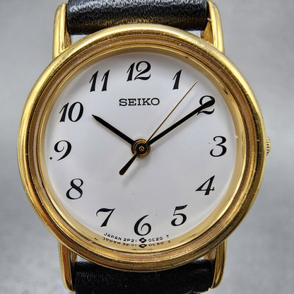 Seiko Watch Women 22mm White Dial Gold Tone Round 2P210A20 New battery VTG1