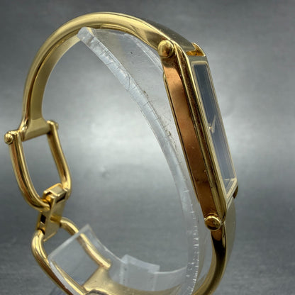 Gucci 1500L Tank Watch Women 12mm Black Dial Gold Rectangle Bangle New battery A3