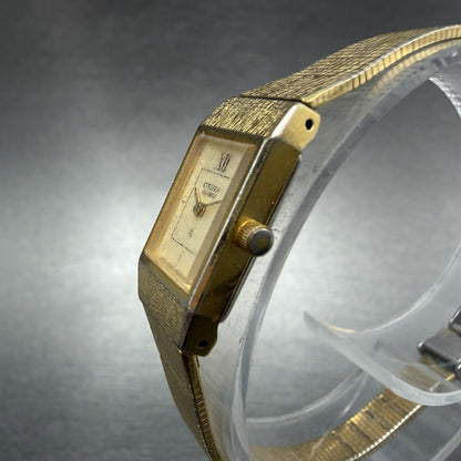 Citizen CQ Tank Watch Women 12mm Champagne Dial Gold Tone Rectangle New Battery2