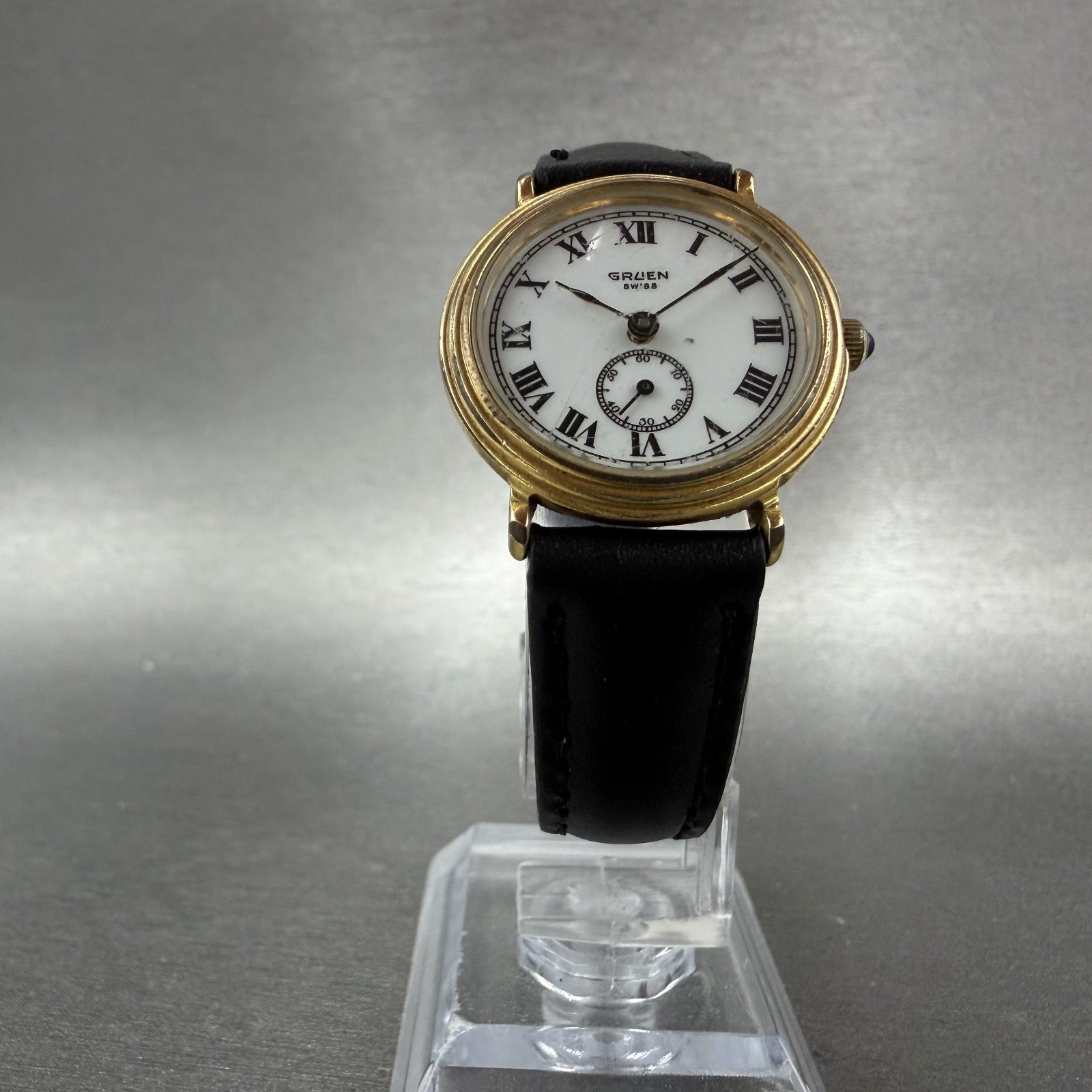 Gruen Watch Women 26mm White Dial Gold Tone Small Seconds Round New Battery5