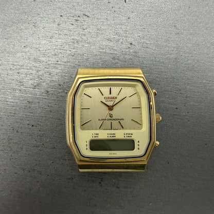 Citizen Analog Digital Watch Men 33mm Champagne Dial Gold Tone 4-082184 PARTS0