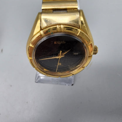 Vintage Seiko SQ Watch Women Gold Tone Black Dial Date 4302-0039 New Battery