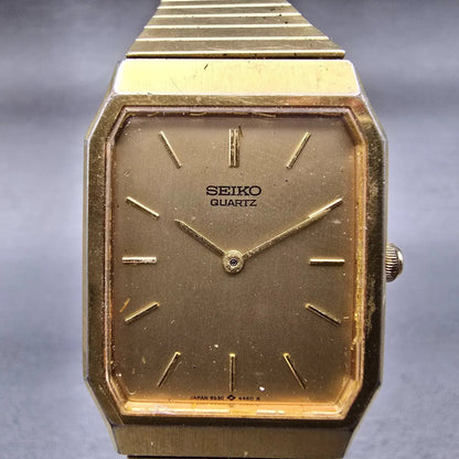 Seiko Tank Watch Men 26mm Gold Dial Gold Tone Rectangle 6530-5790 New Battery1