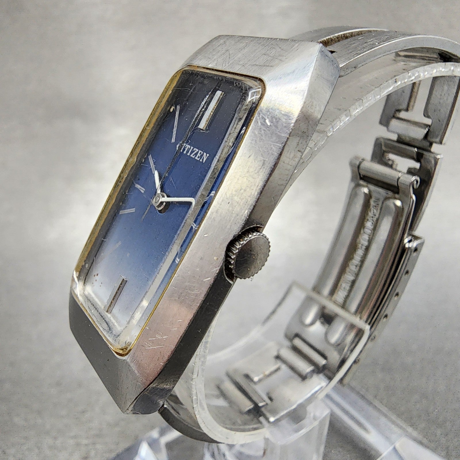 Citizen Tank Watch Women 21mm Blue Dial Steel Rectangle Manual Wind Runs VTG2